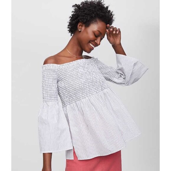 Loft | Striped Smocked Off-the-Shoulder Top - Picture 1 of 10